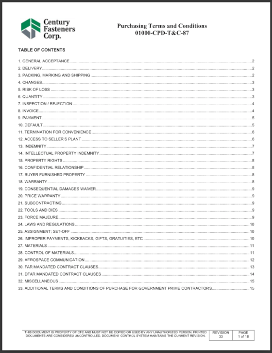 Terms and Conditions of Purchase 01000-CPD-T&C-87 Rev 33